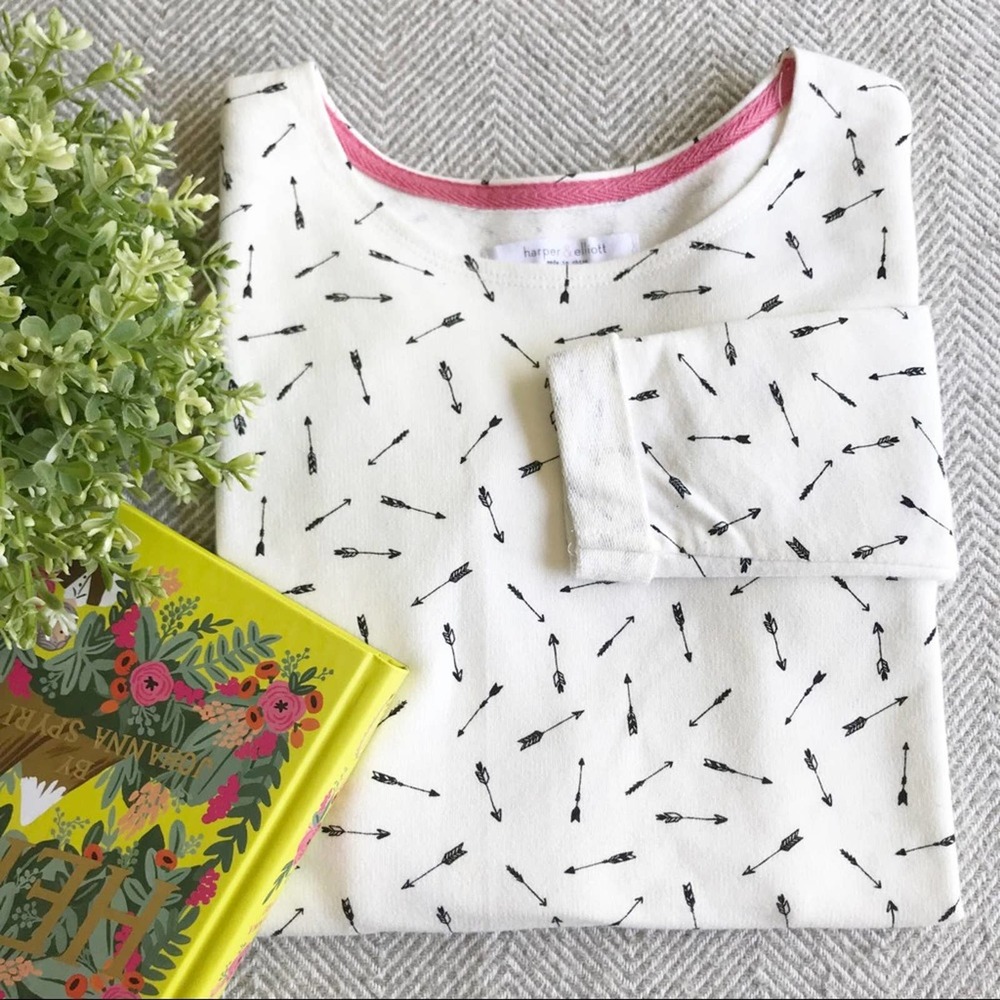 HARPER & ELLIOTT Arrow Print Long Sleeve Graphic Tee Shirt White Black Large